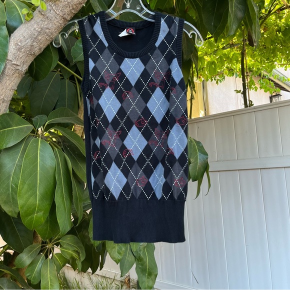 Vintage Y2K Emily The Strange Argyle sweater vest with cats embroidered. - Picture 6 of 9
